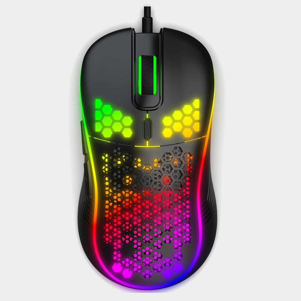 ماوس جيمنج R8 1619A سلكي، 6 أزرار، إضاءة RGB، 8000 DPI، تصميم مفرغ