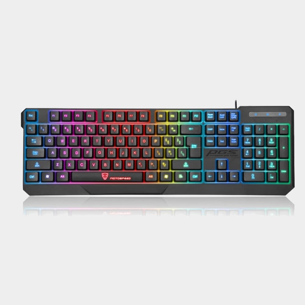 Motospeed K70L Keyboard 7 Colorful LED Backlit Wired Desktop Keyboards Water Resistant USB Gaming Computer Keyboard