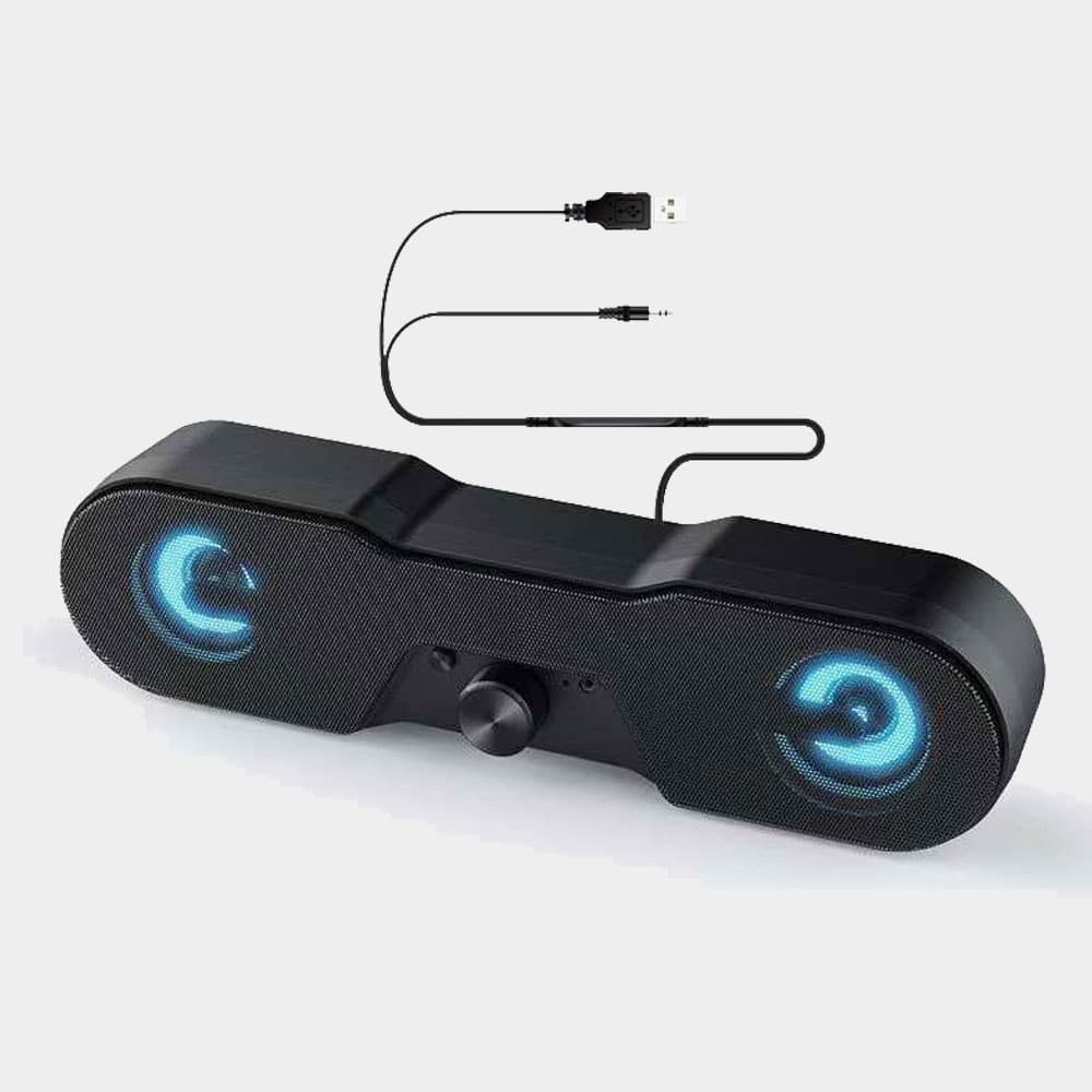 Desktop Audio Bar Speakers With LED Lights Effects , Volume Control & AUX port For PC