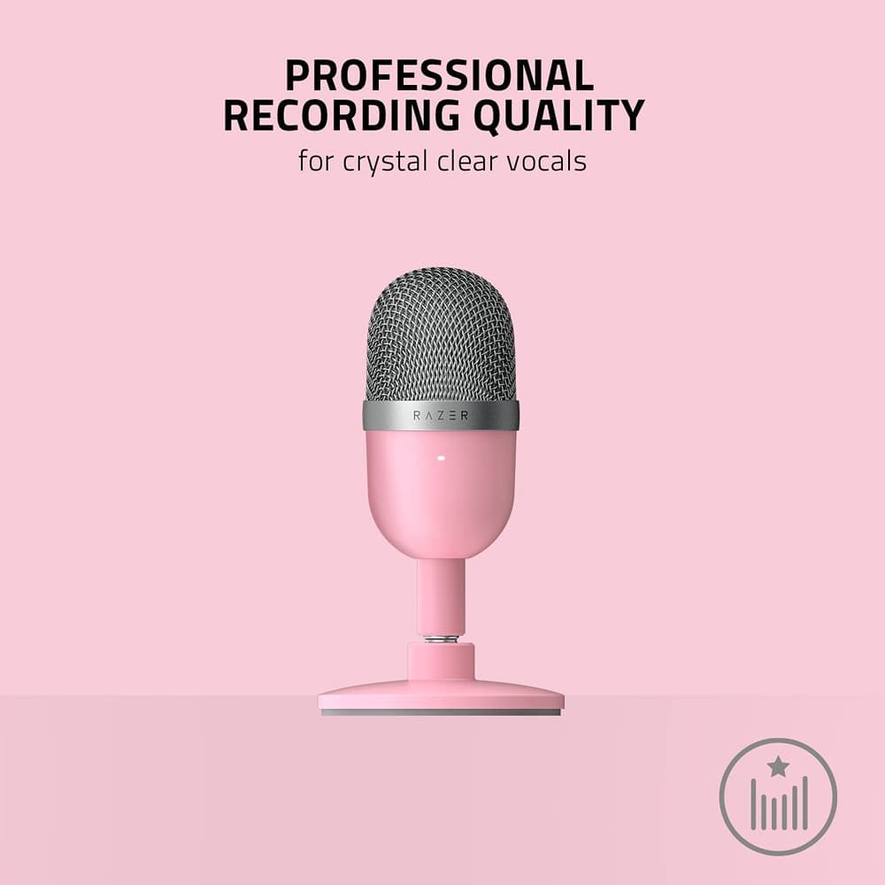 Razer Seiren Mini USB Streaming Microphone Precise Supercardioid Pickup Pattern – Professional Recording Quality – Ultra-Compact Build – Heavy-Duty Tilting Stand – Shock Resistant – Quartz Pink (Girlish)