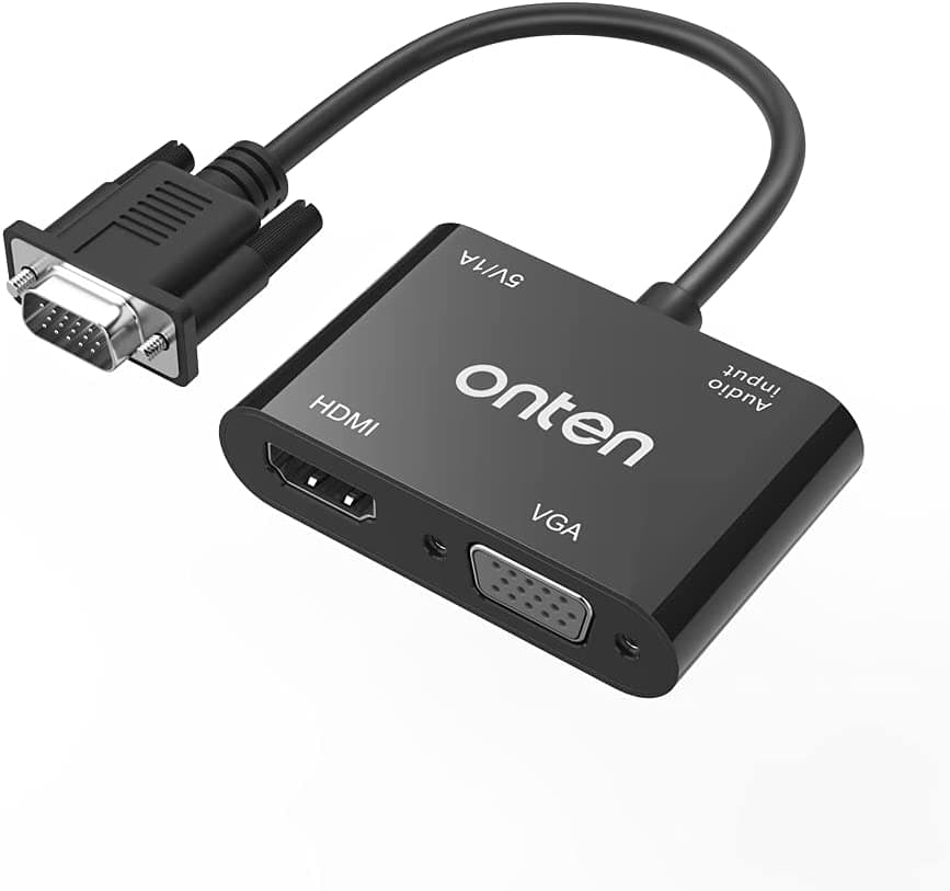 ONTEN OTN-5138HV VGA to HDMI VGA Adapter, Onten VGA Splitter 1 VGA in HDMI VGA 2 Out , VGA to HDMI VGA Adapter for Computer, Desktop, Laptop, PC, Monitor, Projector…Work Need Power