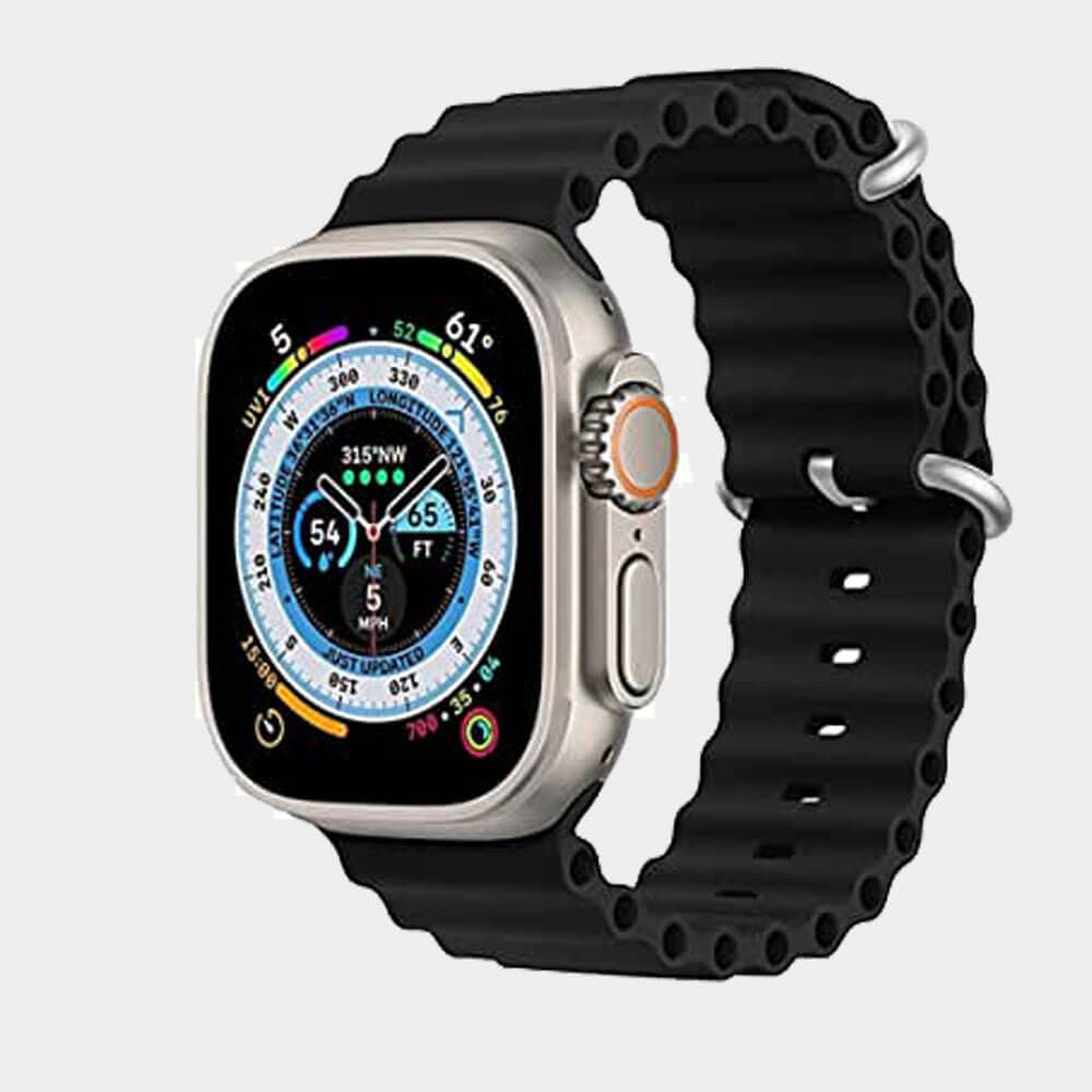 Silicone Hole Wavy Strap Compatible with Apple watch series 8 Ultra 49mm | 8 Ultra | 7 | 6 | 5 | 4 | 3 | SE Black