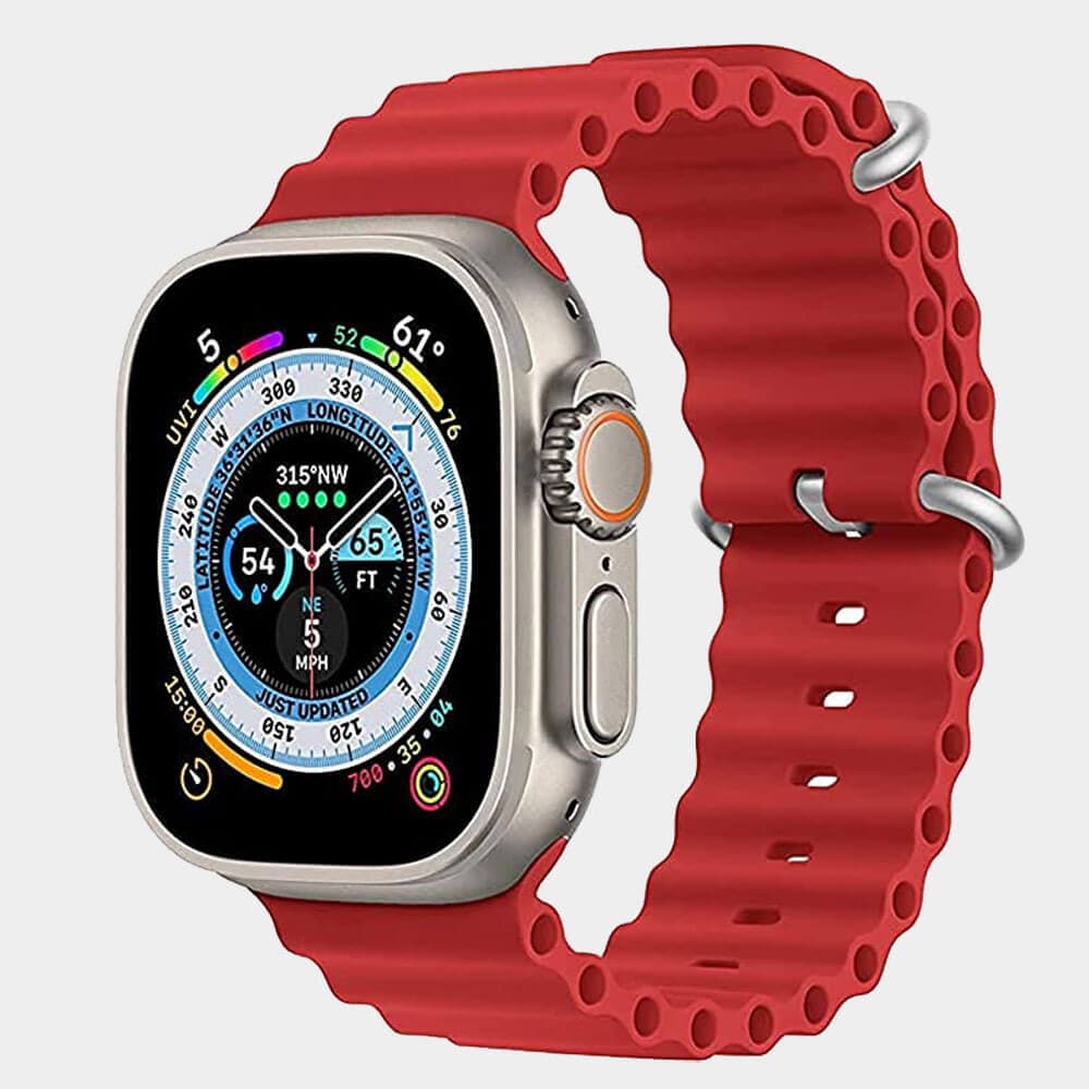 Silicone Hole Wavy Strap Compatible with Apple watch series 8 Ultra 49mm | 8 Ultra | 7 | 6 | 5 | 4 | 3 | SE Red