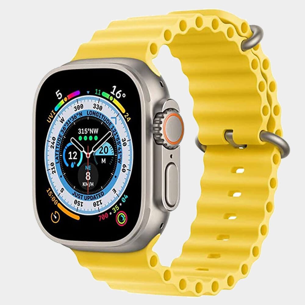 Silicone Hole Wavy Strap Compatible with Apple watch series 8 Ultra 49mm | 8 Ultra | 7 | 6 | 5 | 4 | 3 | SE Yellow