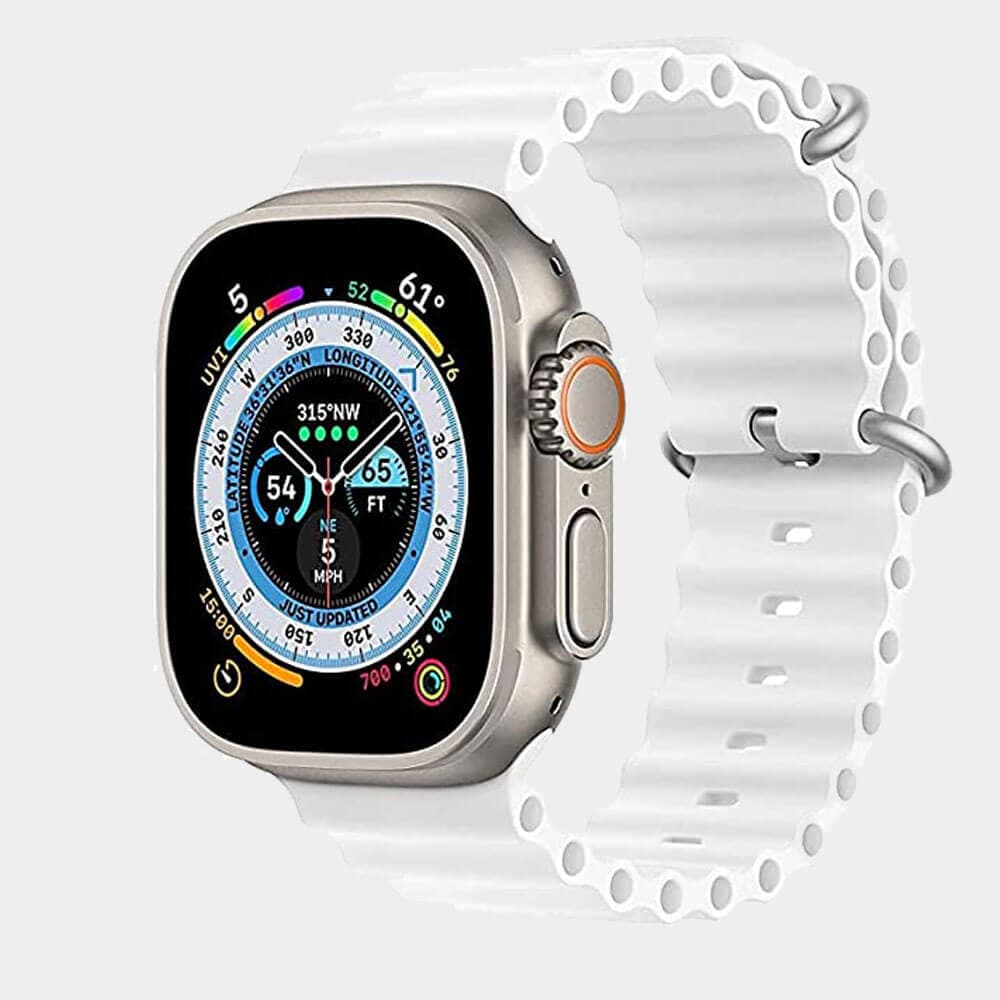 Silicone Hole Wavy Strap Compatible with Apple watch series 8 Ultra 49mm | 8 Ultra | 7 | 6 | 5 | 4 | 3 | SE White