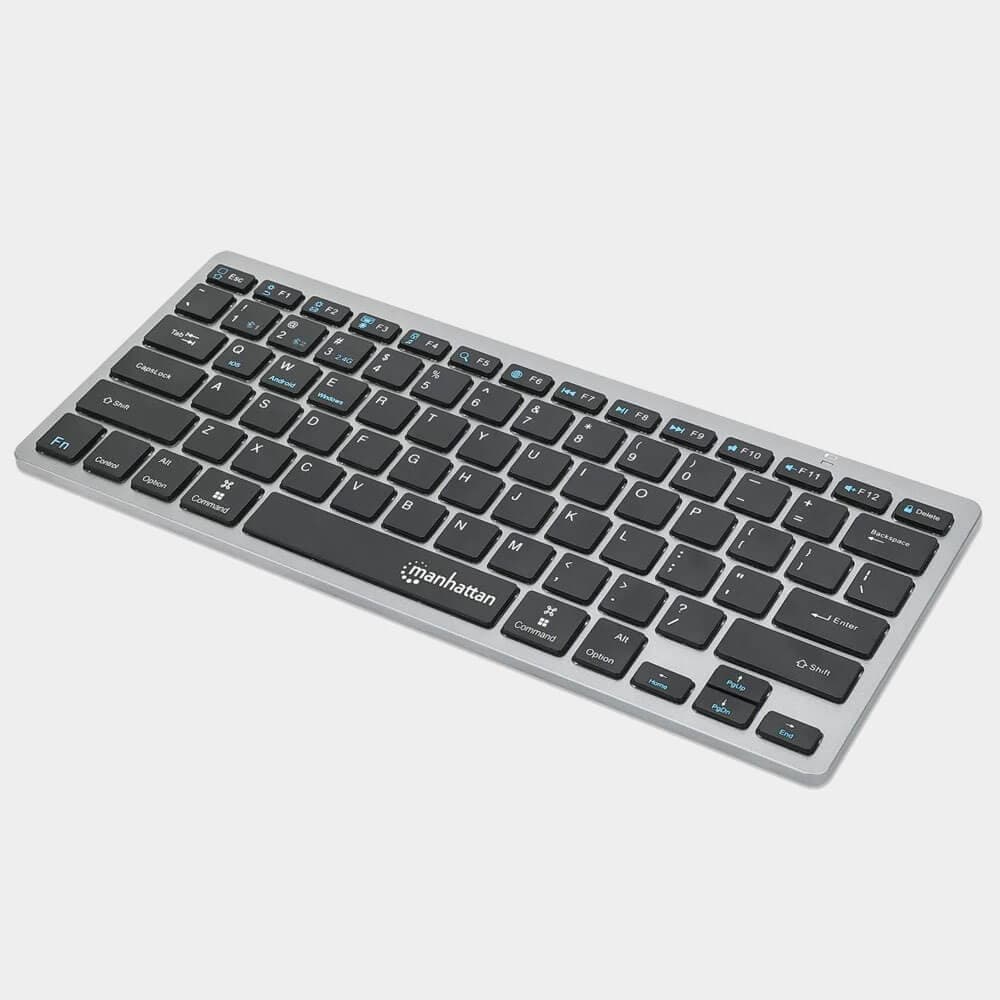 Manhattan Small Bluetooth Wireless Keyboard – Dual Modes of 2.4G + Bluetooth 4.2 – Connects Up To 3 Devices – Slim Mini Size – for Tablet, Mac, iPad, Apple, Android, Windows | Black Key caps