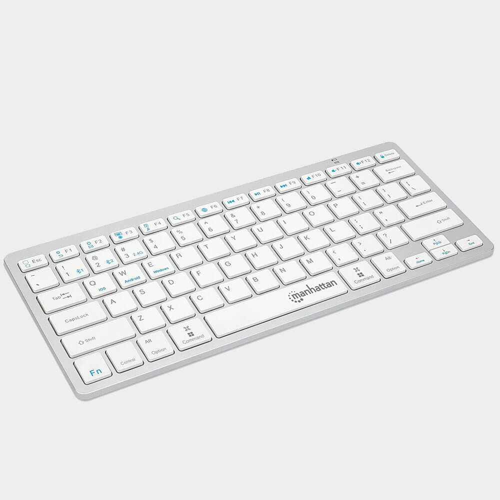 Manhattan Small Bluetooth Wireless Keyboard – Dual Modes of 2.4G + Bluetooth 4.2 – Connects Up To 3 Devices – Slim Mini Size – for Tablet, Mac, iPad, Apple, Android, Windows | White