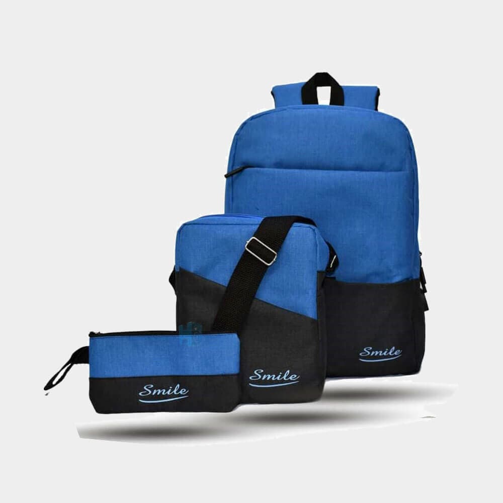 Smile Business Laptop Backpack Unisex Travel School Bag 3 Pieces Smart Backbag | HighEnd | Black-Blue