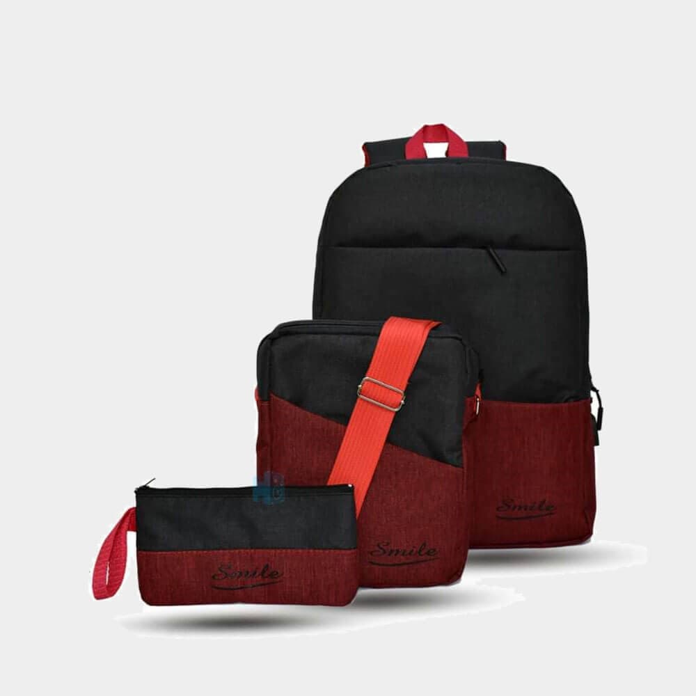 Smile Business Laptop Backpack Unisex Travel School Bag 3 Pieces Smart Backbag | HighEnd | Red/Black