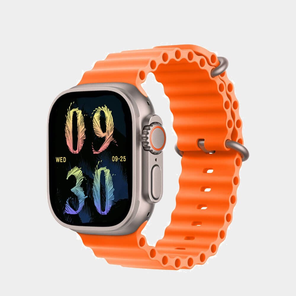 W&O X9 Ultra ((Super AMOLED)) Screen Smart Watch (49mm/2.2inch) Full Screen | Space Aluminum Case With 2 straps Silicone & Fabric | Wireless Charge | Orange