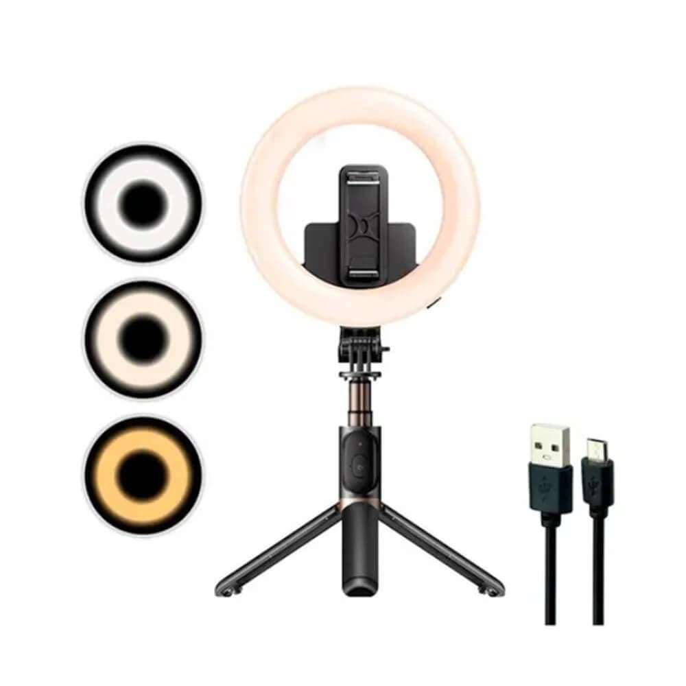 YESIDO SF12 Portable Bluetooth Remote Control Telescopic Phone Holder Tripod Selfie Stick with Ring Fill Light
