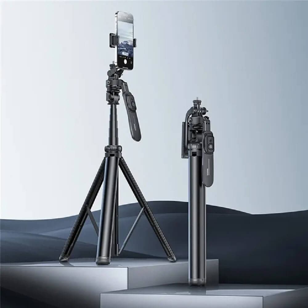 YESIDO SF17 Multi functional Retractable Metal Tripod Stand Selfie Stick for Cell Phones Camera Flash & ring light