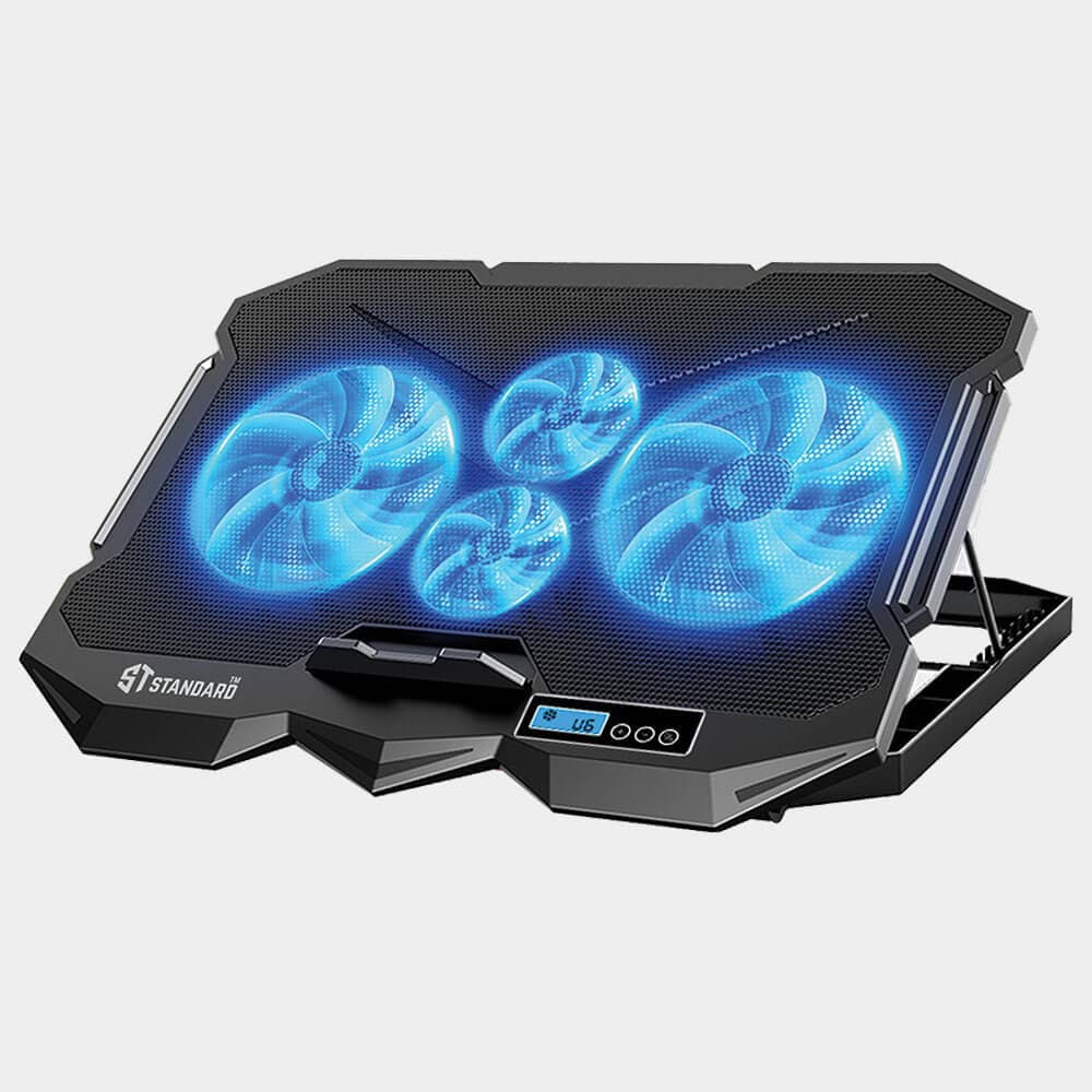 Laptop Cooler Support ICE-04Plus With blue Led of fans – Screen LCD, 2USB ports & 7 Levels (385 * 280 * 28mm)
