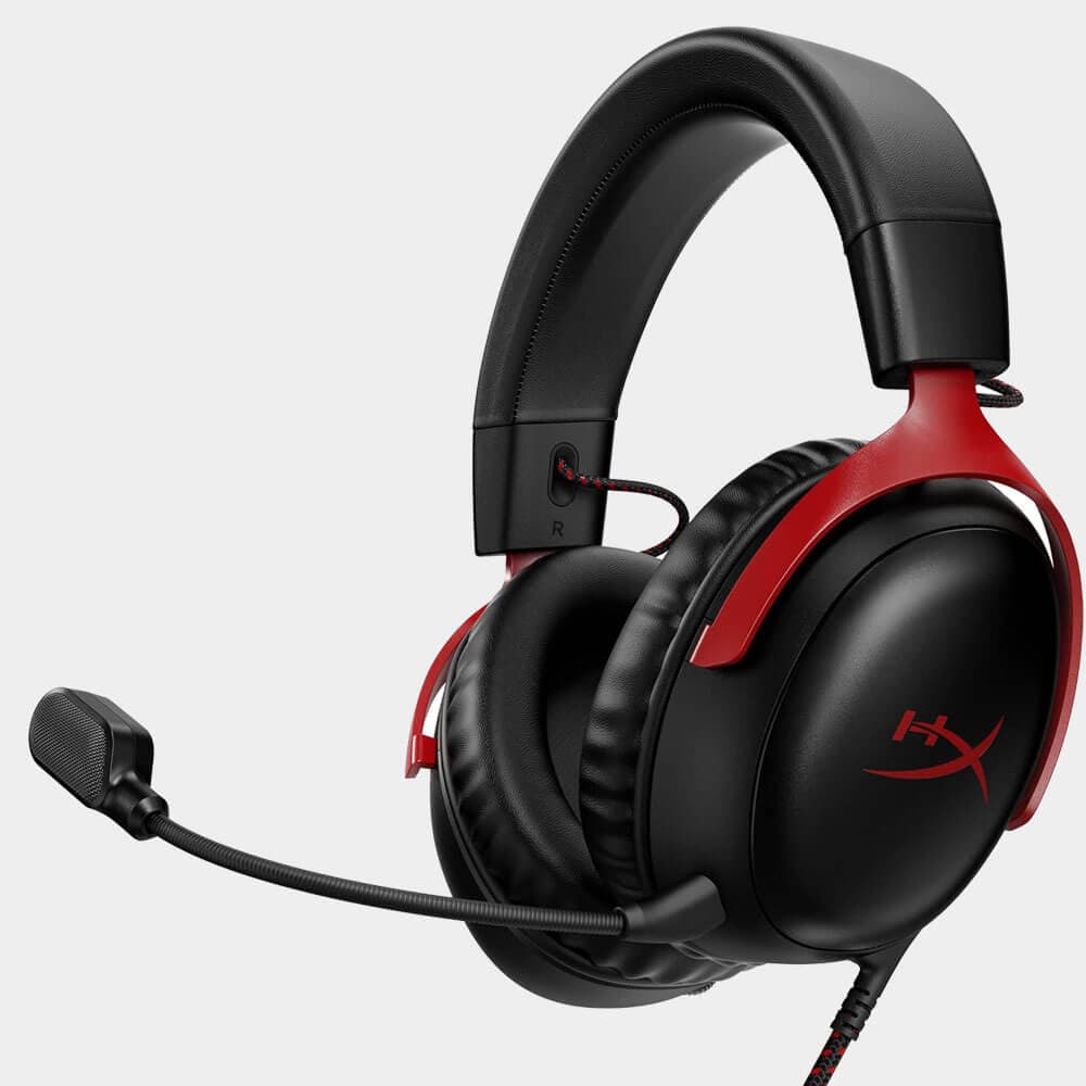 HyperX Cloud III – Wired Gaming Headset, PC, PS5, Xbox Series X|S, Angled 53mm Drivers, DTS, Memory Foam, Durable Frame, Ultra-Clear 10mm Mic, USB-C, USB-A, 3.5mm – Black/Red Headphones Headset