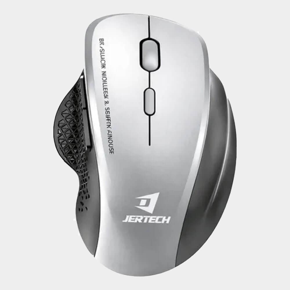 JERTECH W500 Silent Rechargeable Dual Mode Blutooth / 2.4G Wireless Mouse 10m – 6 Buttons – Power Saving On/Off button – 2400 DPI – Lightweight – For Gaming Business | Silver
