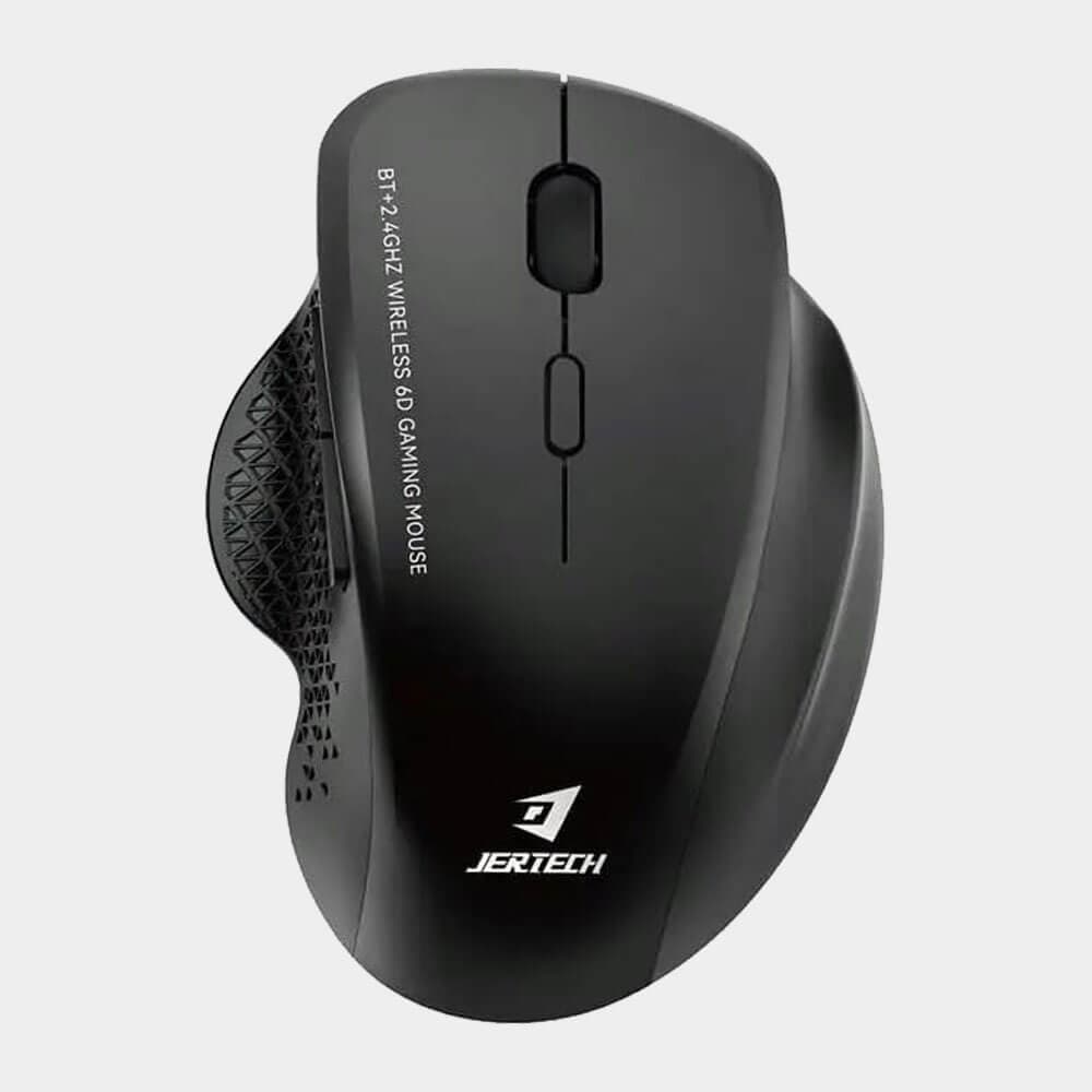 JERTECH W500 Silent Rechargeable Dual Mode Blutooth / 2.4G Wireless Mouse 10m – 6 Buttons – Power Saving On/Off button – 2400 DPI – Lightweight – For Gaming Business | Black