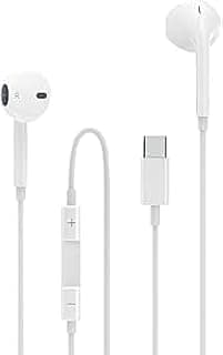 سماعات راس مع وصلة USB C مع تحكم في مستوى الصوت وميكروفون دايركت - ابيض (نوع سي)، داخل الأذن