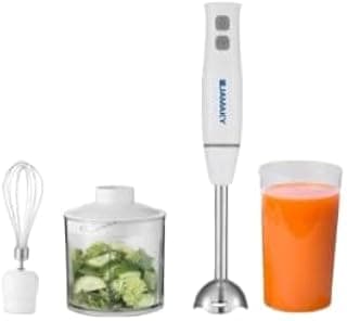 Hand Blender 4 in 1, 1000 Watt, 700 ml Capacity, 2 Speeds, with Chopper, Stainless Steel, White, JMK3027
