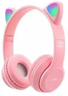 p47m Bluetooth Headset Wireless Stereo LED Light Up P47 Cat Music Headset with Memory Card Support Built-in Mic for Laptop Phone PC Kids Girls p47 cat (Pink)