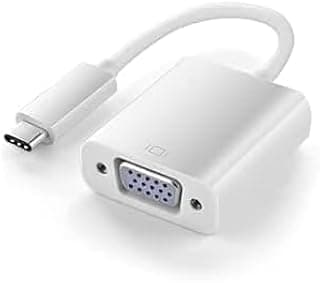 محول USB-C إلى VGA، ذكر إلى أنثى، دقة 1080 بيكسل FHD، توصيل وتشغيل، متوافق مع اللاب توب والتابلت وجهاز العرض البروجكتور، أبيض