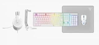 FORFANTECH مجموعة P51 5 في 1 باللون الأبيض: لوحة مفاتيح + لوحة ماوس + ماوس + سماعة رأس + حامل سماعة رأس