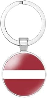 Latvia Flag Keychain, Tricolor National Flag Design, Silver Metal Keyring, Football Team Fan Souvenir