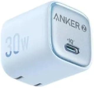 شاحن من أنكر بمنفذ USB تايب C متوافق مع آيفون 12 و13 وX وسامسونج جالاكسي S20 وS21 بمنفذ واحد وقدرة 30 واط مع تقنية GaN للشحن السريع