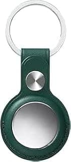 Leather AirTag Holder Keychain Compatible with Apple AirTag - Protective Case with Hanging Buckle Hook, Waterproof, Anti-Scratch, Perfect Gift Accessory for Keys and Luggage - Green