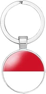Indonesia Flag Keychain, Tricolor National Flag Design, Silver Metal Keyring, Football Team Fan Souvenir
