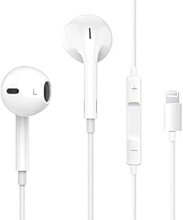Wired Earbuds Large HiFi Stereo (No Bluetooth) Noise Cancelling Headphones with Built-in Microphone and In-Ear Volume Control White