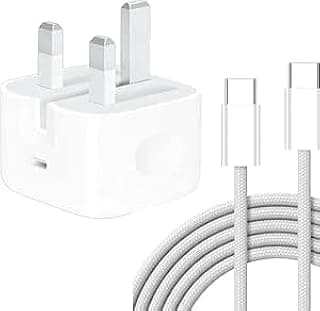 شاحن سريع ثلاثي 35W بمنفذ تايب سي مع كابل شحن تايب سي إلى تايب سي بطول 1 متر - أبيض