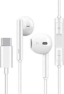 In-Ear Wired Stereo Type C Headphones, Wired Headphones with Microphone USB C Earphones USB C Earphones with Mic Volume Control In-Ear White