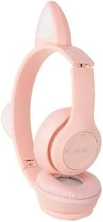 p47m Wireless Bluetooth Headphone Cat RGB LED - Over Ear Stereo Music Headset with Memory Card Support, Gaming Headphones with Built-in Microphone for Laptop, Mobile Phone, Kids,Girls,PC (Pink)
