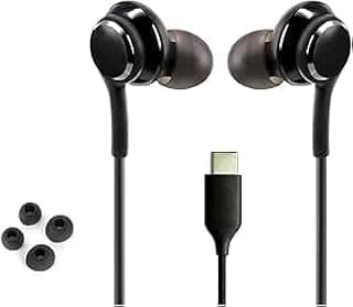 USB C Stereo Wired Earphone with Braided Cable Built-in Microphone Volume Control Type C Noise Isolating Compatible with Samsung Galaxy S24 S23 S22 Compatible with iPhone 15 16 Pro Max - Black In Ear