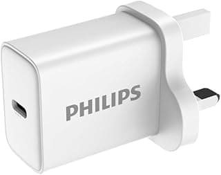 شاحن حائط بمنفذ شحن USB نوع C بقدرة 20 وات من فيليبس، لون أبيض