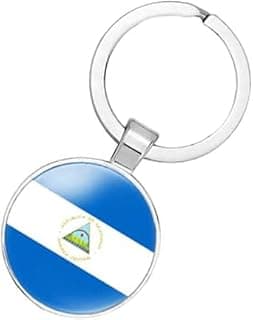 Nicaragua Flag Keychain, Tricolor National Flag Design, Silver Metal Keyring, Football Team Fan Souvenir