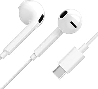 سماعات اذن USB C سلكية عازلة للضوضاء محمولة مع ميكروفون متوافقة مع جميع الاجهزة الاخرى من النوع سي داخل الأذن أبيض