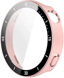 جراب صلب متوافق مع ساعة هواوي GT6 مقاس 41mm مع واقي شاشة، جراب PC صلب بصلابة 9H مع زجاج مقسى نحيف للساعة الذكية (وردي)