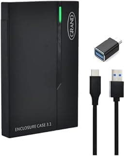 قرص صلب خارجي محمول جراند سعة 500 جيجا بمنفذUSB 3.0 مع قطعة USB نوع C للمحمول متوافق مع جميع اجهزة الكمبيوتر الويندوز وماك والرسيفر والهاتف المحمول والتلفزيون وتخزين ونقل الملفات