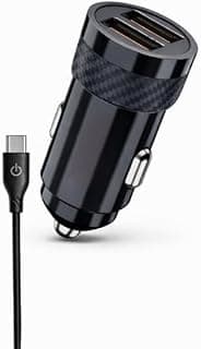 شاحن سيارة سريع ST-35E مع كابل Type-C، 12 وات، منفذين USB، شحن آمن، يدعم 12 فولت-24 فولت
