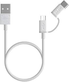 كابل KM Technology 2 في 1 (Micro USB إلى Type C) طول 100 سم، تصميم TPE مقوى، شحن سريع ومزامنة بيانات - أبيض