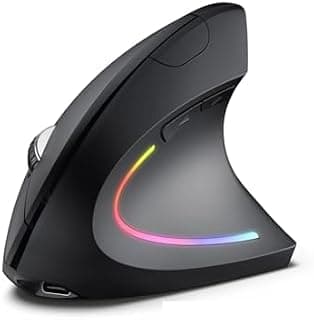 ماوس عمودي لاسلكي 2.4GHz مع إضاءة RGB وبلوتوث، 3200 DPI، ماوس بصري مريح قابل لإعادة الشحن بوضعين للابتوب
