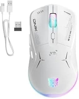 ماوس العاب CW917 RGB مزدوج الوضع من اونكوما مع اتصال لاسلكي وسلكي 2.4GHz نوع C نقطة لكل بوصة قابلة للتعديل حتى 4800 بطارية قابلة لاعادة الشحن 400mAh تصميم مريح للكمبيوتر واللاب توب والالعاب ابيض