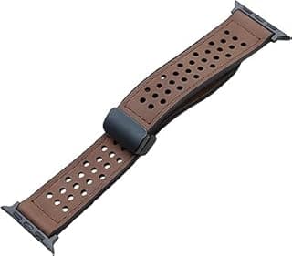 Smart Watch Band Compatible with Apple Watch Series 1/2/3/4/5/6/7/8/9/10/SE/Ultra/Ultra 2 (42/44/45/46/49mm), Silicone Padded Leather with Double Holes and Magnetic Closure