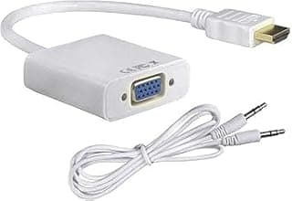محول كابل فيديو سمارت ايدج 1080P Full HD من HDMI ذكر الى VGA انثى مع صوت للكمبيوتر، DVD، شاشة HDTV - ابيض