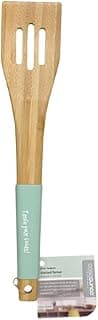 Bamboo Kitchen Utensil Pasta Server Spoon with Mint Green Silicone Handle, Wooden Serving Tool
