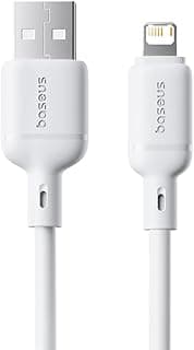 كابل شحن سريع بطول 1 و2 متر معتمد من آبل بقدرة 20 وات USB إلى كابل لايتنينج بتيار 2.4 امبير وسرعة 480 ميجابت في الثانية، لأجهزة آيفون 14 برو ماكس، 13، 12، 11، 8+، 7، X واي باد من باسيوس، أبيض، 2 متر