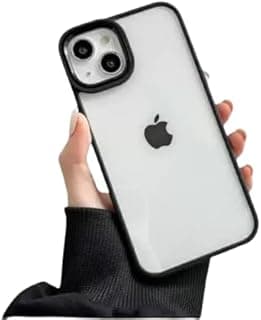 Acrylic anti yellowing transparent Back Cover For iphone 15 Plus/ 14 Plus, Black Frame Color