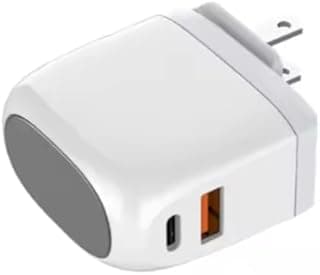 شاحن حائط سريع A2522C مع رؤوس قابلة للتبديل (UK, US, EU) وكابل Type-C إلى Type-C مع شاشة LED، 30 وات - أبيض