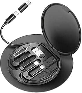 طقم محول USB C إلى L، كابل شحن متعدد USB C إلى Type-C/Type-L/Micro، يحتوي على كارت تخزين، حامل موبايل، ودبوس شريحة، أسود